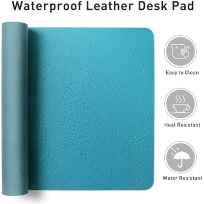 Aothia Leather Desk Mat, Large Mouse Pad, Non-Slip Desk Pad Desk Protector Mat, Waterproof PU Leather Laptop Mat Table Mat Desk Writing Pad for Office and Home (91cmx43cm, Turquoise Blue)