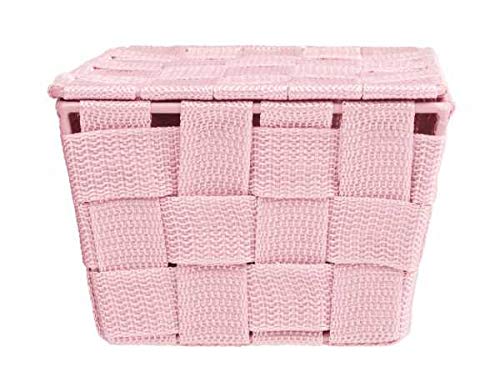WENKO Storage basket Adria with lid in pink, PP, 19 x 14 x 10 cm