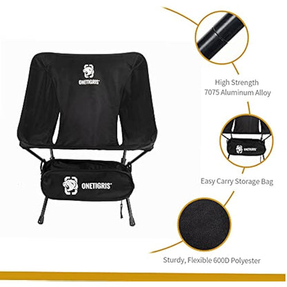 OneTigris PROMENADE Folding Camping Chair, 150kg Capacity Compact Outdoor Chair for Camping Hiking Garden Travel Beach Picnic Lightweight Backpacking