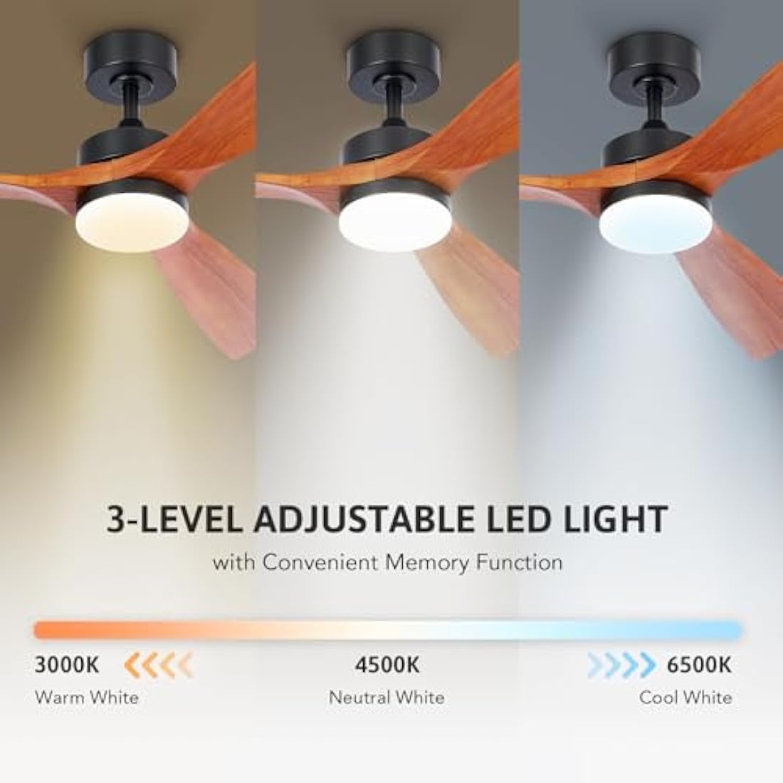 VONLUCE Ceiling Fans with Lights, 52 Inch Outdoor Ceiling Fan with Remote, 6 Speed Reversible Noiseless DC Motor, Wood Ceiling Fan for Indoor Bedroom Farmhouse Patios, Walnut