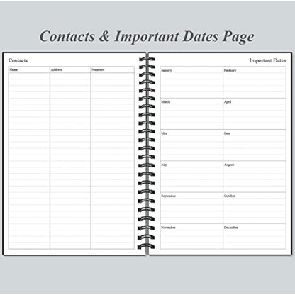 Daily Planner Undated - A5 To Do List Notebook Hourly Schedules, Spiral Appointment Planner for Women and Men, PVC Hardcover, Inner Pocket, Elastic Closure, 5.8" x 8.5", Black