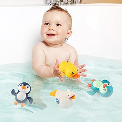 BelleStyle Baby Bath Toys, Wind Up Bathtub Toys Paddling Pool Toys Swimming Floating Duck Penguin Swan Clockwork Water Toys for Kids Toddlers Boys Girls 4 Pieces