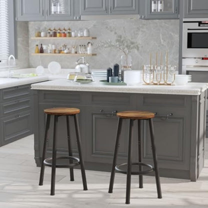 YMYNY Bar Stools Set of 2, 64CM Kitchen Breakfast Bar Stools Chairs with Footrest, Round BarStools for Dining Room, Kitchen, Party, 30×30×64CM Rustic Brown HBS512H