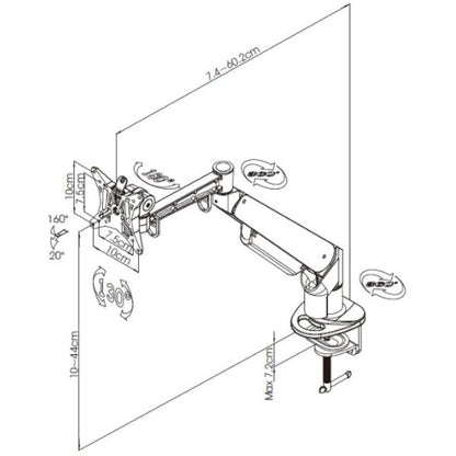 Allcam GSD110 Gas Spring Desk Mount LCD Monitor Stand w/vesa bracket & monitor arm: free up/down & left/right motion