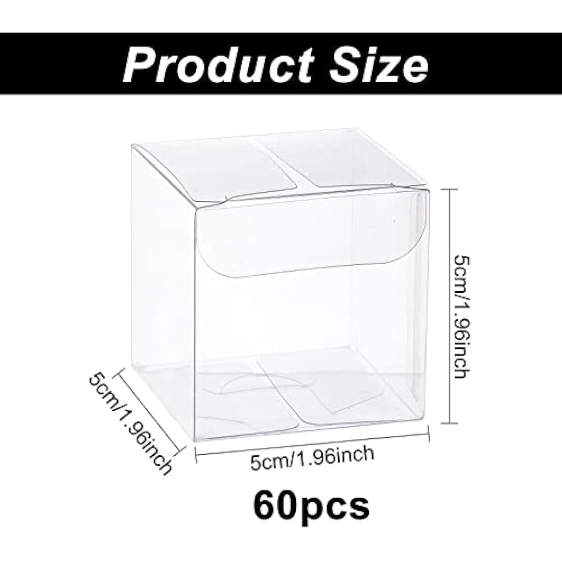 BENECREAT 60PCS 5x5x5cm Clear Cube Wedding Favour Boxes with Protective Film, PVC Transparent Cube Gift Boxes for Jewelry Storage Display, Candy, Chocolate, Cake, Balloon