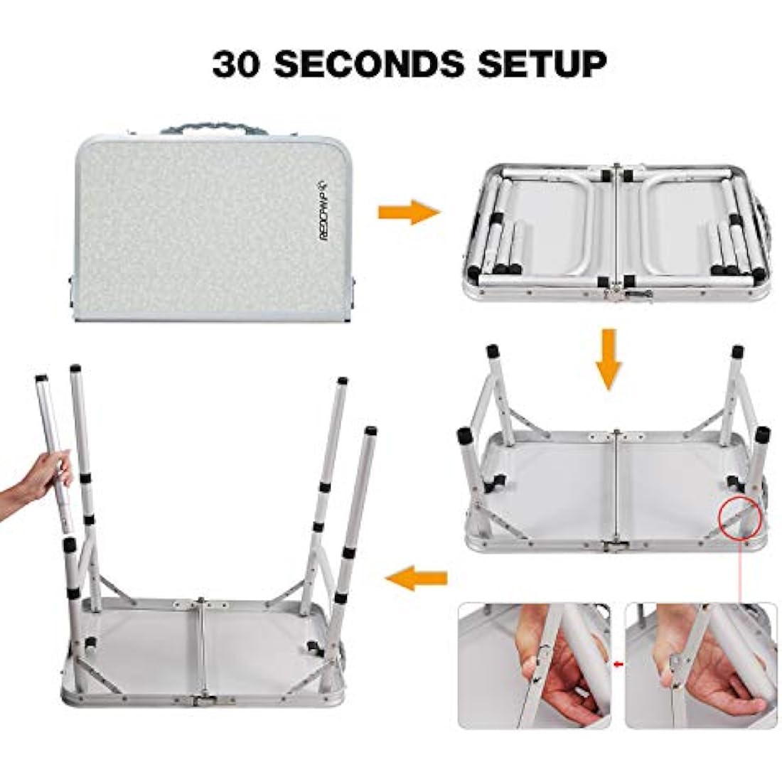 REDCAMP 2ft Folding Camping Table with 3 Adjustable Heights, Portable Foldable Picnic Tables for Outdoor Indoor Kitchen Garden, 3 Heights (26/50/66)