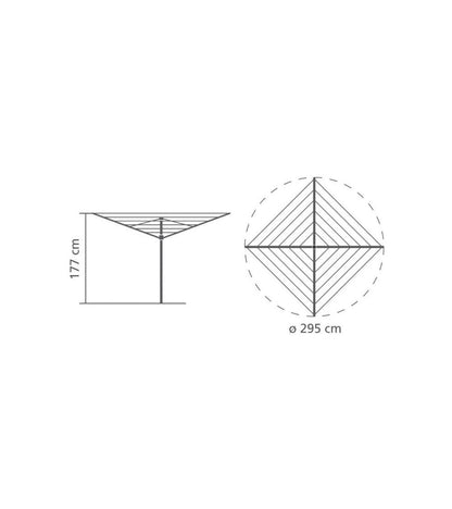 Brabantia 50m Essential Rotary Washing Line (Metallic Grey) Collapsible Umbrella System, 4 Arm Outdoor Clothes Dryer + 35mm Plastic Ground Tube