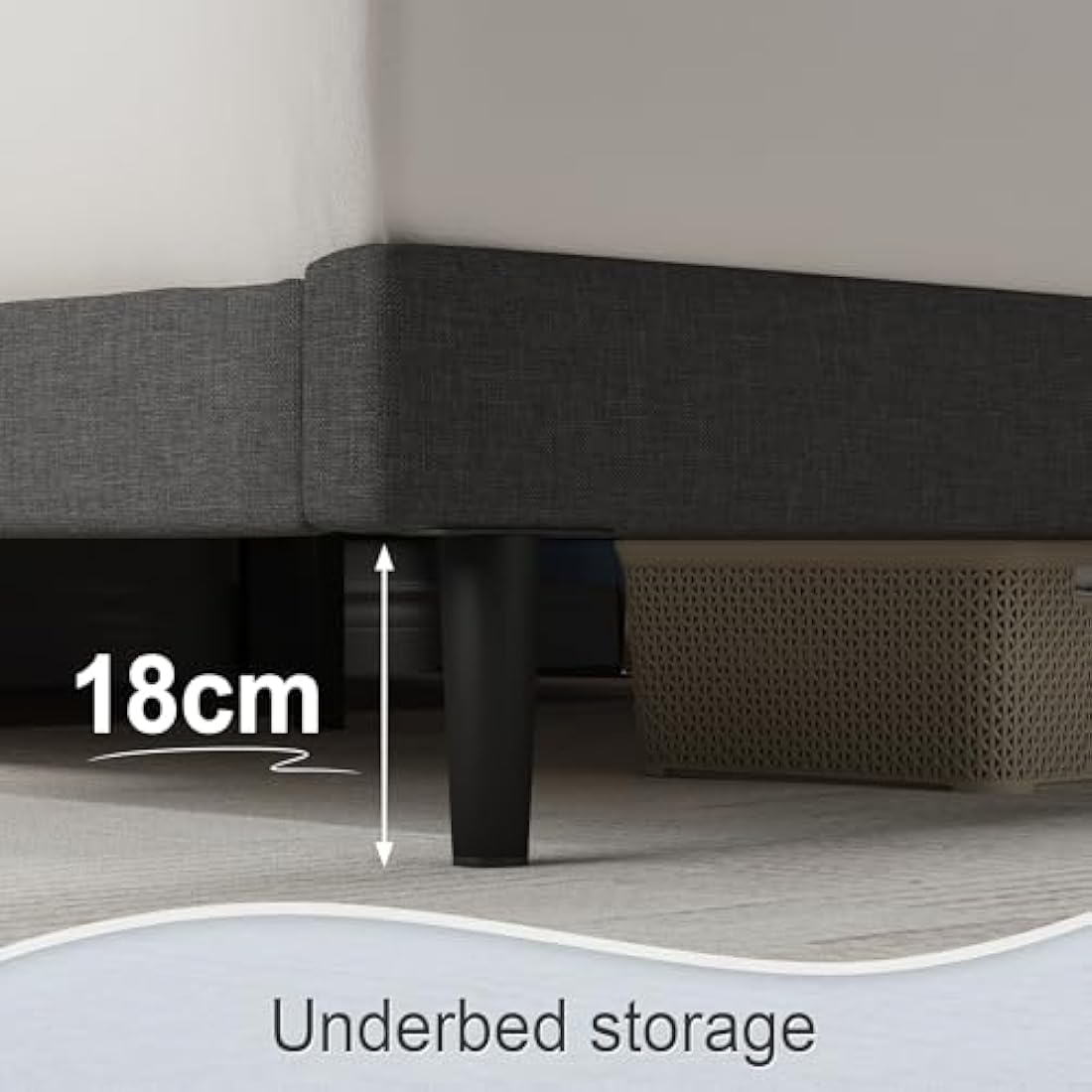 Yocreat Double Bed Frame, Dark Grey, Upholstered Wooden Slat Bed Frame with Headboard, Easy Assembly, Underbed Storage, No Box Spring Needed 135×190