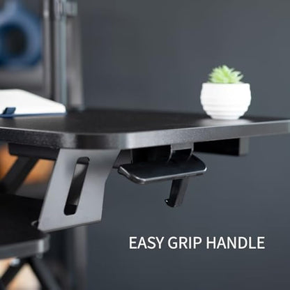VIVO Height Adjustable 81 cm Standing Desk Converter with Dual 13 to 30 inch Monitor Stand, Sit Stand Monitor Mount and Desk Riser, Black, DESK-V000K-M2