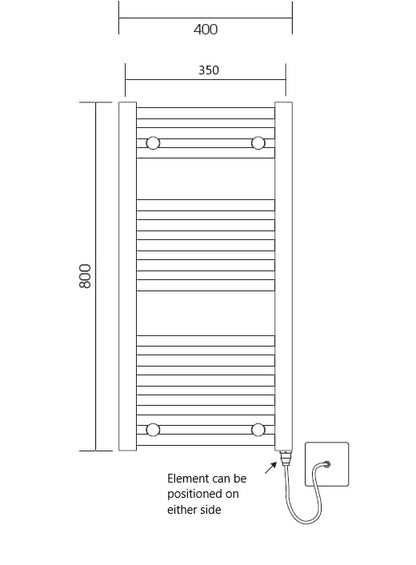 Greenedhouse 400w x 800h Black Electric Flat Heated Towel Rail Bathroom Radiator