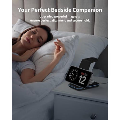 GEEKERA Wireless Charger, 3 in 1 Charging Station for iPhone 16/15/14/13/12/11/Pro Max/XS/XR/8, Charger Stand for Apple Watch 10/Ultra/9/8/7/6/5/4/3/2/SE, Docking Station for AirPods 4/Pro/3/2-Black