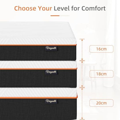Vesgantti Small Double Mattress, 16CM Gel Memory Foam Small Double Mattress for Cool Sleep & Pressure Relief - Medium, 120x190x16CM, CertiPUR-US Certified