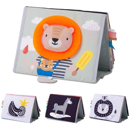 Taf Toys Savannah Tummy-time Newborn Baby Book. Double-sided Sensory Pages Includes Baby Safe Mirror, High Contrast Pictures, Crinkle Textures & Baby Teether. Gift Suitable for Boy & Girls from Birth