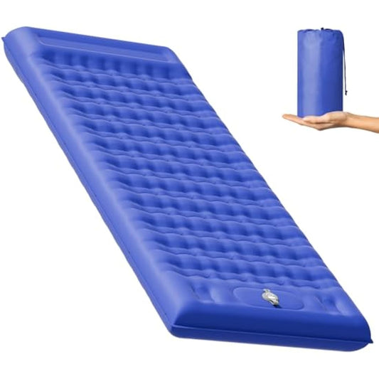 MAMBAKOTR Camping Air Bed 12-15CM Extra Thick, Reinforced Support Structure with Built-in Foot Pump and Pillow Portable Camping Sleeping Mat Air Mattress for Tent Backpacking Hiking Travel
