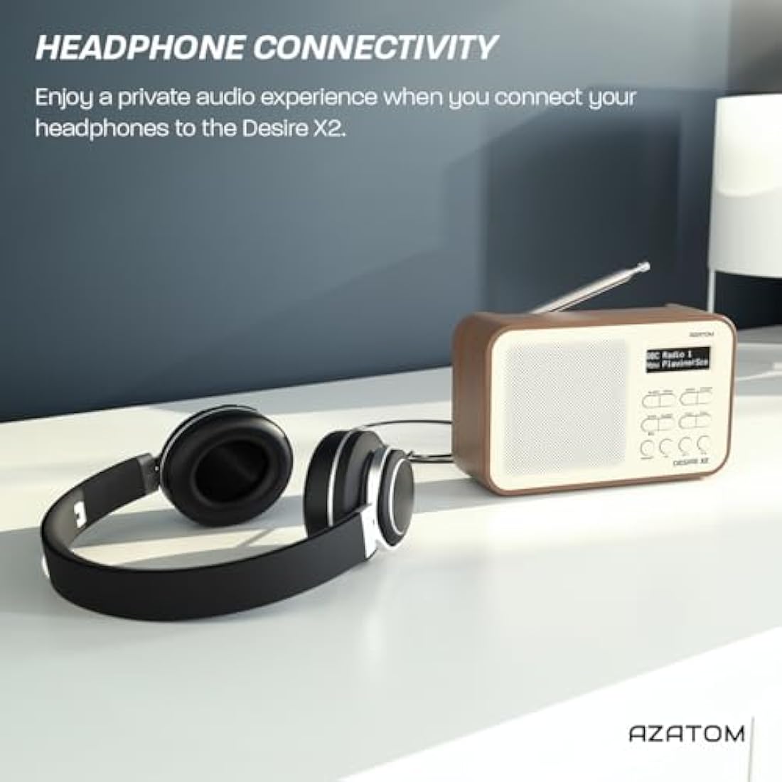 DAB/DAB+ & FM Portable Digital Radio | Simple Controls | Dual Alarms & Sleep Timer | Battery & Mains Powered (4x”AA”) | Bluetooth | Perfect for Home, Office or Outdoors | AZATOM Desire X2 (Walnut)