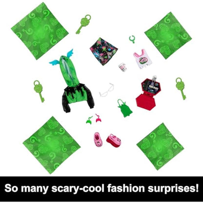 Monster High Doll and Fashion Set, Ghoulia Yelps Doll, Skulltimate Secrets: Neon Frights, Dress-Up Locker with 19+ Surprises, HNF81