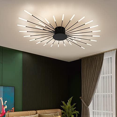minifair Modern LED Ceiling Light,28 Heads Black Flush Mount Ceiling Lamp Acrylic Lampshade Chandelier, for Children's Room, Bedroom, Living Room, 4000K Neutral Flower Shape Light
