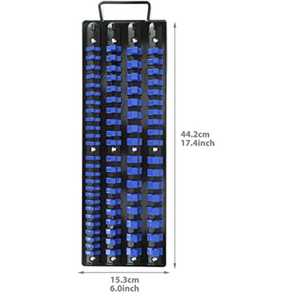 CASOMAN 80-Piece Heavy Duty Socket Organizer Tray, 1/4-Inch, 3/8-Inch, 1/2-Inch,Premium Quality Socket Holders,Black Rails with Blue Clips, Best Unique Tool Gift for Men