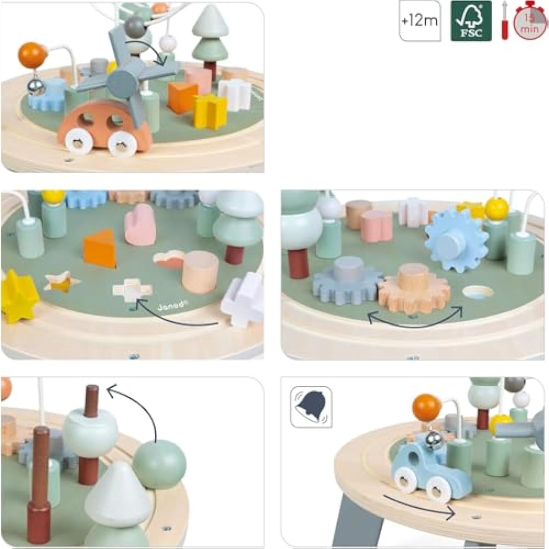 Janod J04402 Sweet Cocoon Wooden Activity Multi-Play Table Toddlers – Fine Motor Development – Non-Slip Feet – Water Painted and FSC Certified – Suitable for Age 1 Year and Above