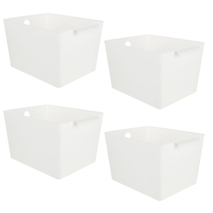 ASelected 4Pcs Plastic Storage Boxes With Handle White Box 26X19X15Cm Cupboard Storage Boxes Plastic Storage Basket Kitchen Cupboard Home And