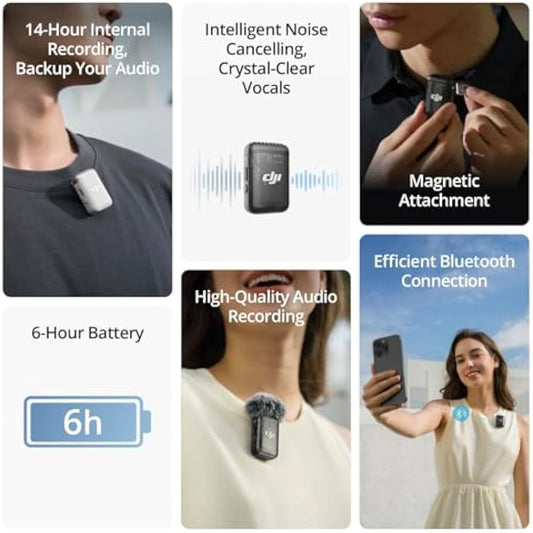 DJI Mic 2 Transmitter (Shadow Black), Wireless Lavalier Microphone with Intelligent Noise Cancelling, Bluetooth Microphone for 14-Hour Internal Recording, Magnetic Attachment Phone Microphone, YouTube