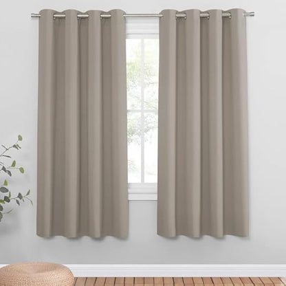 PONY DANCE Thermal Bedroom Curtains - Blackout Caravan Privacy Curtains Soundproof Eyelet Top Decorativa Living Room Drapes Blackout for Office, Meeting Room, 2 Panels, 46x54 inch, Sand