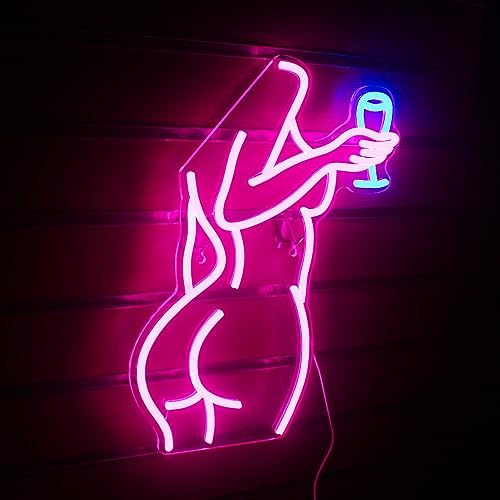 Lady Back Neon Sign Pink Woman Neon Lights Led Sexy Lady Led Sign Pink Light up for Bedroom Bar Man Cave Cafe Wall Decor for Party Decorations