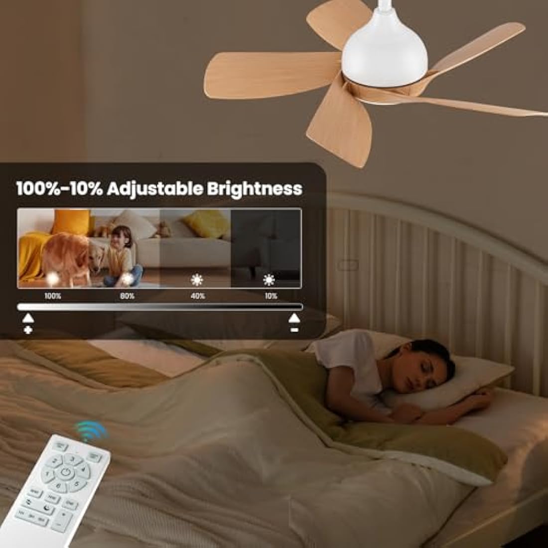 CJOY 30 inch Ceiling Fan Light, Woodgrain Ceiling Fans with Lights Dimmable, Memory 3CCT, 6 Speeds, Quiet, Reversible DC 5 Blades, Fan Lights Ceiling for Bedroom/Kids Room/Corridor/Aisle