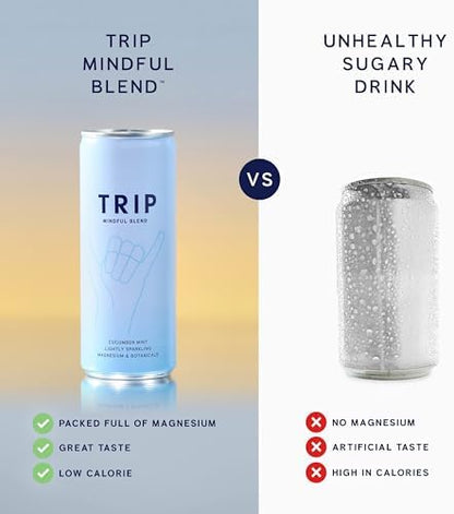 TRIP Mindful Blends - Mixed Pack Sparkling Drink with 1440MG Magnesium + Lion’s Mane + Chamomile + Lemon Balm. Low Calorie and Vegan (Pack of 12 x 250ml)