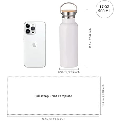 PYD Life Sublimation Water Bottle Blanks White 17 OZ Stainless Steel Sports Bottle Vacuum Flask with Bamboo Lid for Tumbler Heat Press Sublimation Print 4 Pack