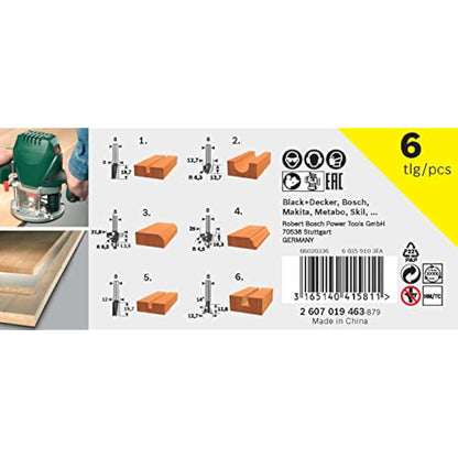 Bosch 6-Piece Tungsten Carbide Router Bit Set (for Wood, Shank Ø 1/4", Accessory Routers)