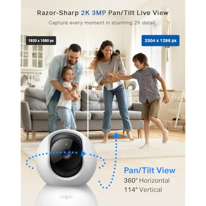 Tapo C210 2K 3MP Pan/Tilt Indoor Camera House Security Camera, WiFi Camera, No Monthly Fee, AI Detection, Dog Puppy Camera, Baby Camera Monitor, 360° View, Night Vision, Works with Alexa & Google
