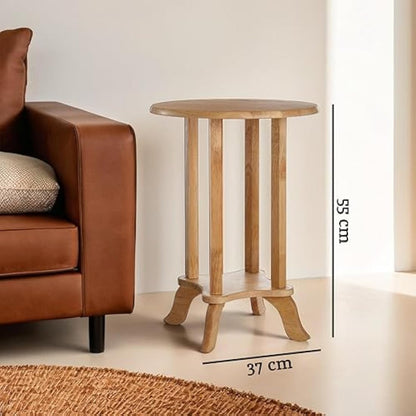 Premier Housewares Small Side Table for Living Room | Wooden Round Bedside Table for Storage | Corner End Table for Bedroom, Sofa, Nightstand | Telephone Table for Home, Office
