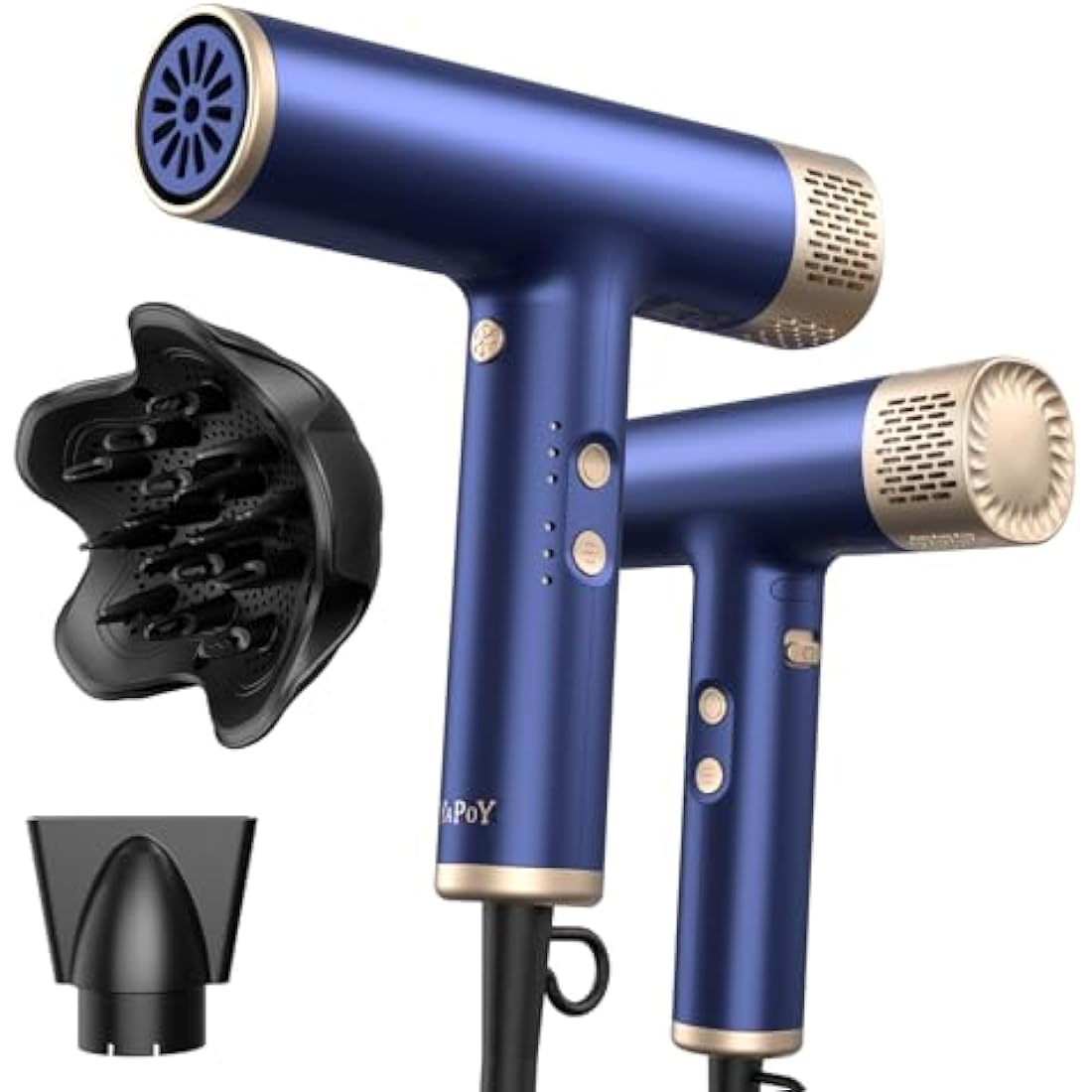 YAPOY Professional Hair Dryer with Diffuser Fast Drying 200 Million Ionic Blow Dryer with 110, 000 RPM High-Speed No Heat Damage Intelligent Thermo-Control Low Noise - Blue