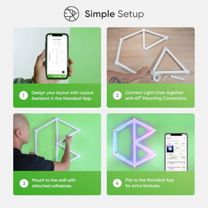 Nanoleaf Lines 60 Degrees Starter Kit, 15 Smart Light Bars LED RGBW - Backlit Modular Wi-Fi Colour Changing Wall Lights, Music & Screen Sync, Works with Alexa Google Apple Homekit, Room Decor