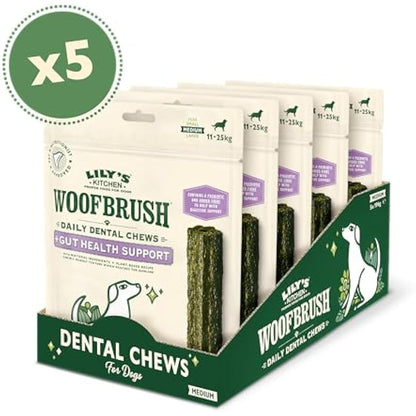Lily's Kitchen Woofbrush Gut Health Dental Chew - Natural Dental Sticks for Medium Dogs (5 Packs of 7 Chews)