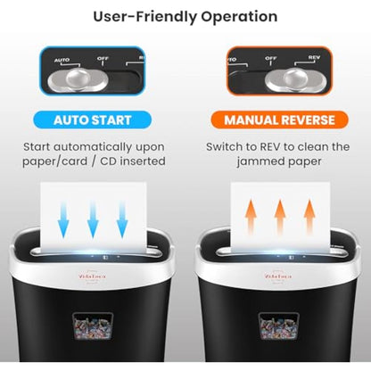 VidaTeco10-Sheet Home Shredder, Cross-Cut Paper Shredder Shreds Paper/Card/Staple/Clip Small Office Shredder Machine, High Security Level P-4 Jam Proof System 15L Liftout Basket