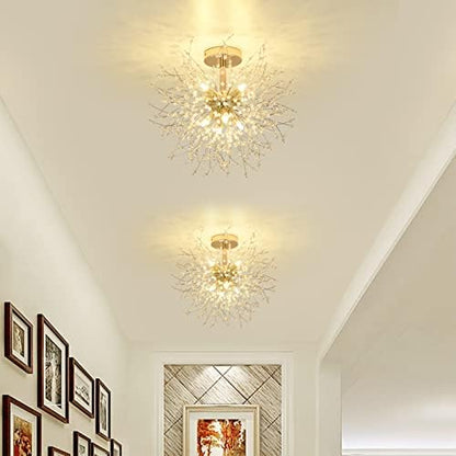 Rayofly Modern Crystal Chandeliers Ceiling Light, Firework Ceiling Lights, Gold, K9 Crystals Fireworks Pendant Lights, Metal, Chandeliers for Living Room, Bedroom, Dining Room, Hallway, Kitchen, 8 G9