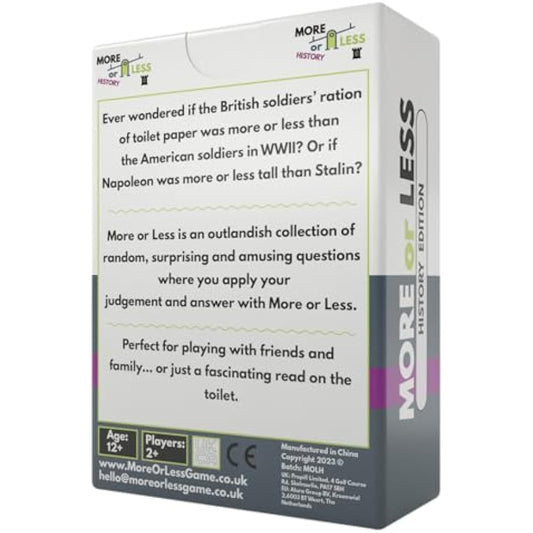 More or Less History Edition Card Game | 2 Players + | Travel & Pocket Card Game for Kids, Teens & Adults | Play Anywhere