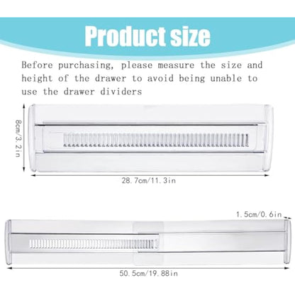 Yafe 6 Pack Drawer Dividers, Adjustable Drawer Organiser Divider(11.8"-19.7"), Extendable Plastic Drawer Dividers for Kitchen Bedroom Office Desk Dresser Cosmetic Clothing(Transparent)