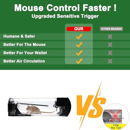 EGOFLYYA 2 Pack Humane Mouse Traps for Indoors & Outdoors, Easy to Use, No Touch Release, Improved Highly Sensitive, Effective Quick Rodent Catcher Comes with 2 Cleaning Brushs and Instruction Manual