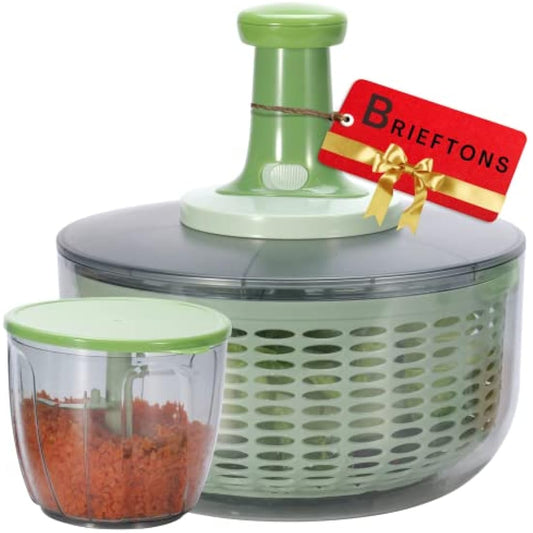 Brieftons Salad Spinner and Chopper: Large 6-Litre Lettuce Greens Vegetable Washer Dryer, with Bonus 0.9-Litre Veggie Chopper Mixer, Compact Storage, Easy Push Operation for Quick Veggie Prepping