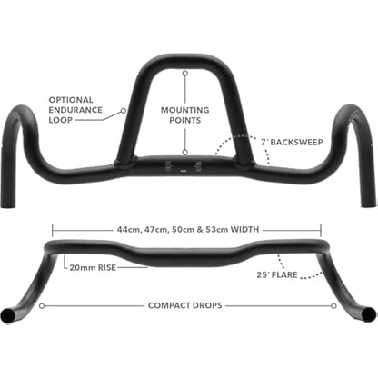 REDSHIFT Kitchen Sink Handlebar without Loop for Road, Gravel, Touring, and Commuter Bikes, Aluminum Drop Bar, 31.8mm Clamp, with 20mm of Rise, 41 cm Width