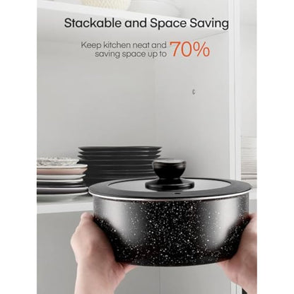 FOHERE Pots and Pans Set Nonstick, 8 Piece, with 2 Detachable Handles and 2 Lids, Induction Kitchen Cookware Set for All Stoves, Oven Safe, Saucepan and Frying Pan, RV Cookware, Aluminum