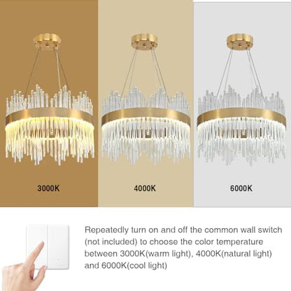 AOOCHOK Modern Crystal Chandelier Gold Pendant Light Fixtures, Small Crystal Hanging Lamp for Entryway, Corridor, Balcony, Porch, Restaurant, Door Opening, D40cm
