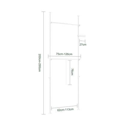 SoBuy Telescopic Clothes Rail with Hook Rack 75–126cm Wide for Bedroom