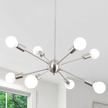 ASHUAQI Nickel Sputnik Ceiling Light, 8-Light Mid-Century Modern Chandelier, E27 Dimmable, 40 cm (L) x 16 cm (W) x 16 cm (H), Living Room, Dining Room, Bedroom, Hallway