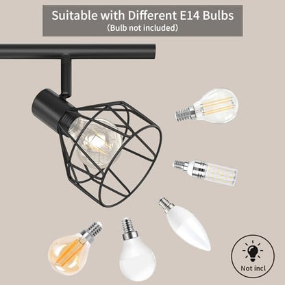 Dehobo Spot Light Fittings for Ceilings Adjustable Metal Wire Cage Kitchen Spotlight with E14 Base Black 6 Way Ceiling Light Industrial for Bedroom Bar Hallway Living Room No Bulb