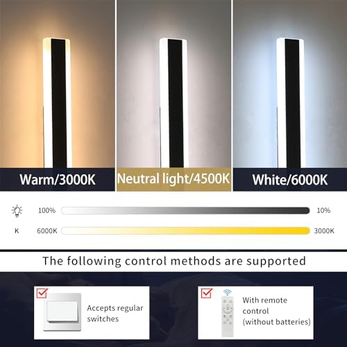Mikeru 150CM Modern Wall Lights, 2pack Long Hard Wired Light 10% to 100% Dimmable Remote Control Outdoor Wall Lighting 3 Color 3000K/4500K/6000K 5300 Lumens Garden Fence Lights for Exterior Walls