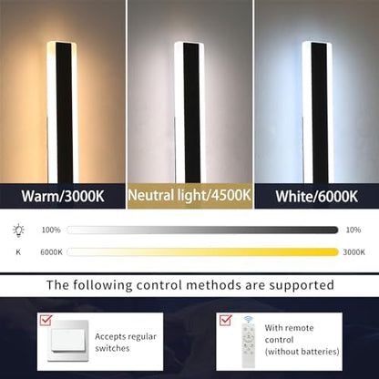 Mikeru 150CM Modern Wall Lights, 2pack Long Hard Wired Light 10% to 100% Dimmable Remote Control Outdoor Wall Lighting 3 Color 3000K/4500K/6000K 5300 Lumens Garden Fence Lights for Exterior Walls